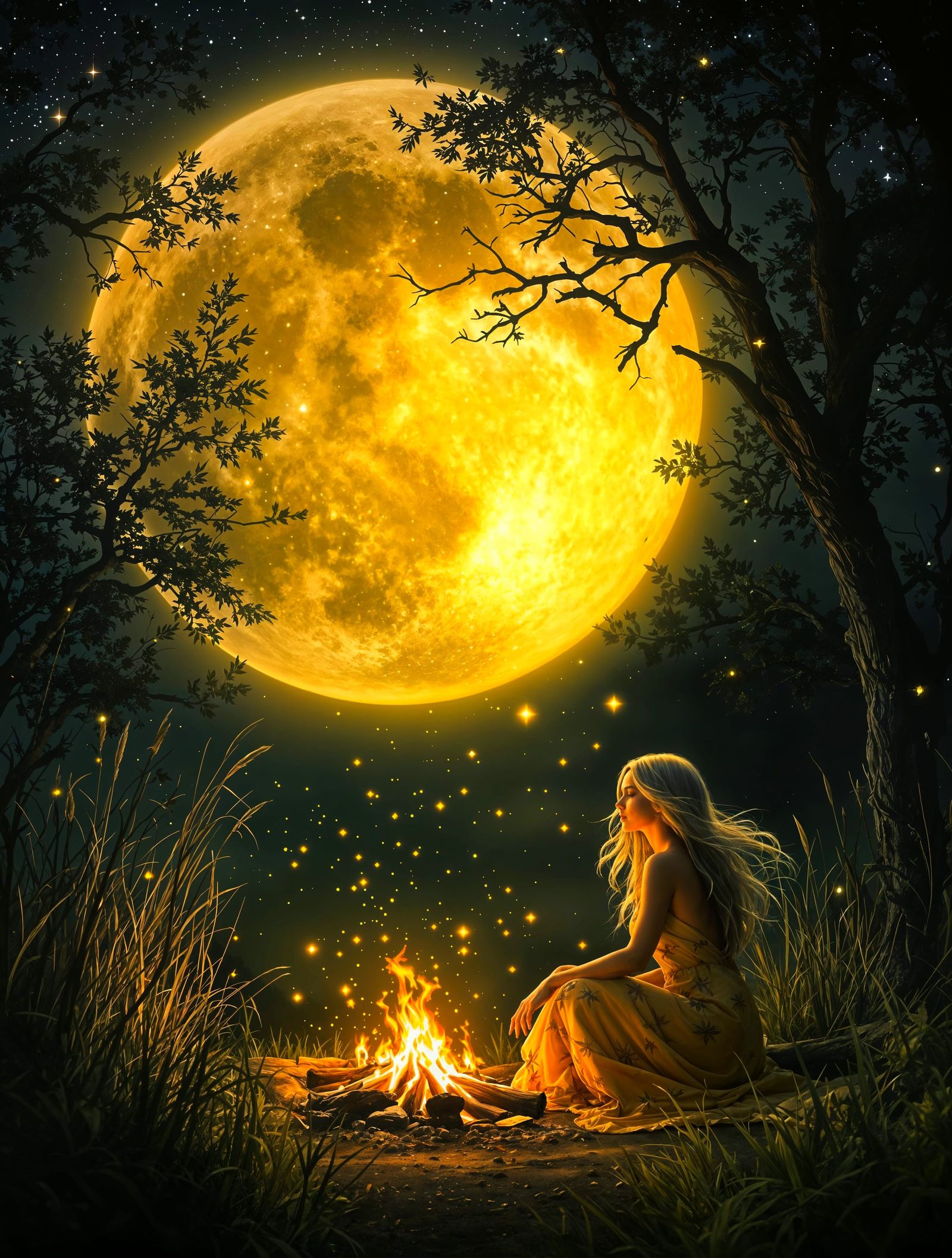 Luminous Moonlit Goddess Amidst Whispers of Nature