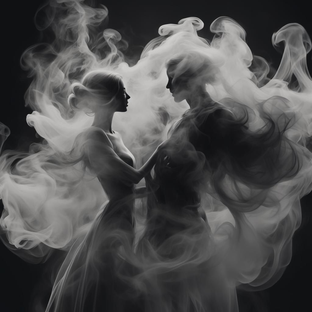 Dancing Couple Silhouette in Smoke Painting