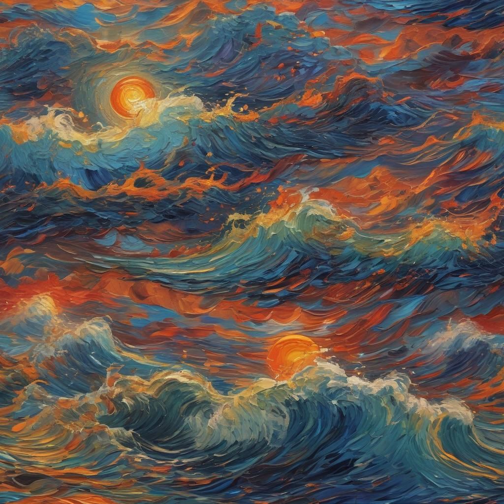 Psychedelic Sunset Seascape in Oil Painting Style