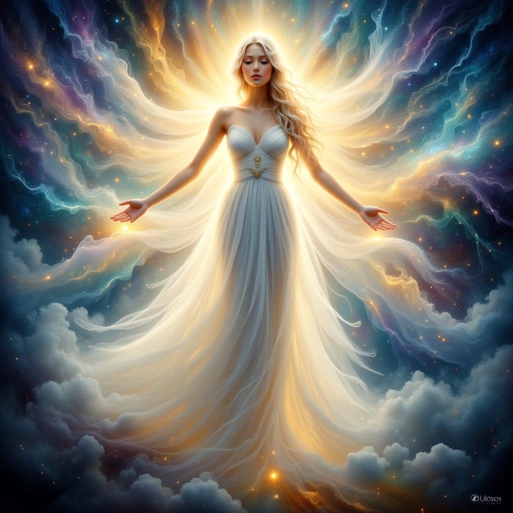 Radiant Goddess Blessing in Ethereal Light