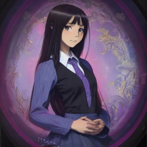 Stylish Woman in Paisley Shirt with Anime Art Style