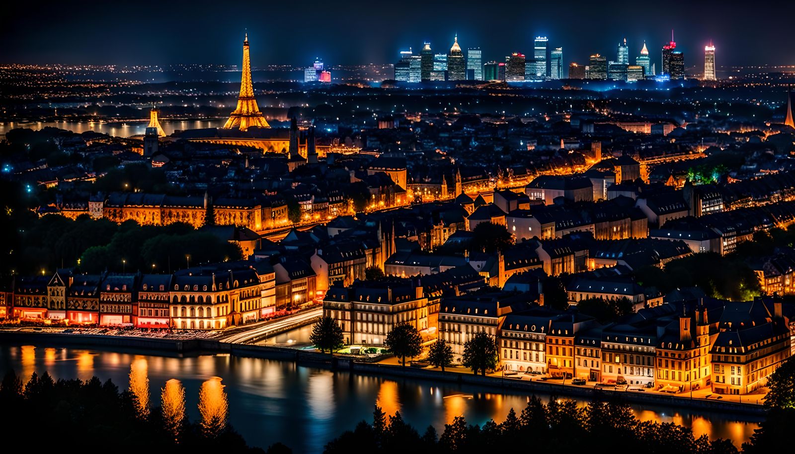 Overpopulated French City at Night with Bokeh