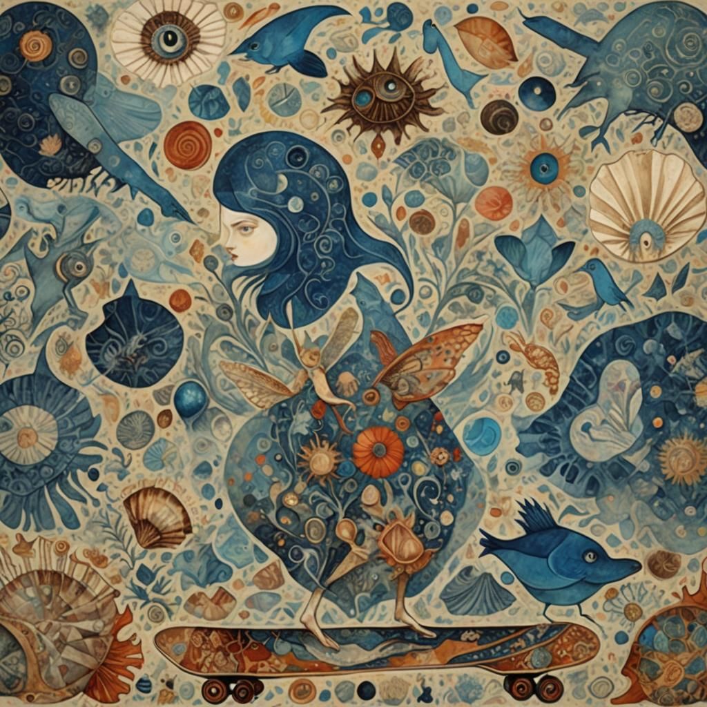 Surreal Seashells Art Piece in Gravure Style