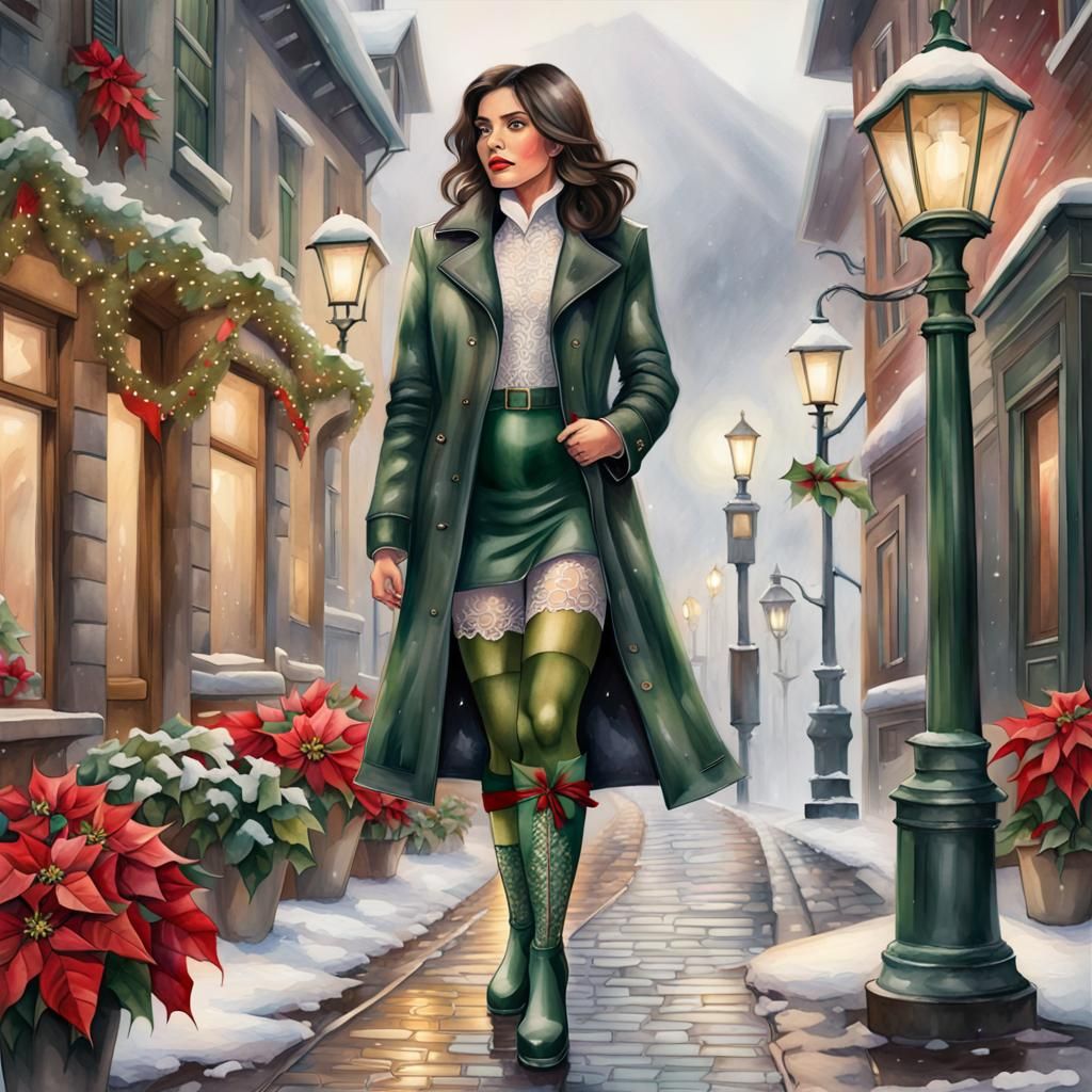 Winter Wonderland Woman in Green Coat