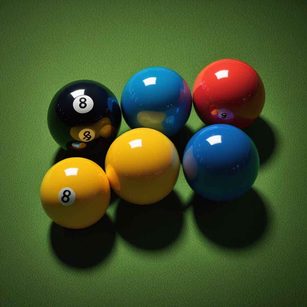 Bold Pop Art Billiards Scene with Blue, Yellow, and Black Ba...