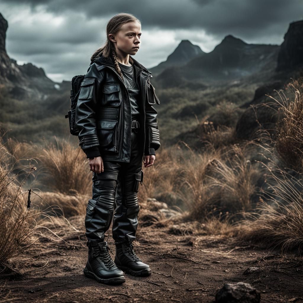 Hyperrealistic Leather-Clad Figure in Cinematic Scene