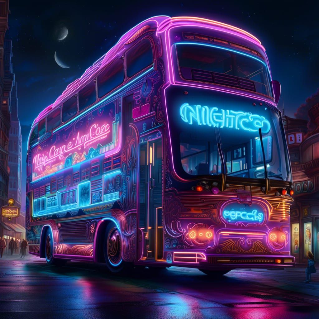 Neon Mega Bus in Cosmic City-Space