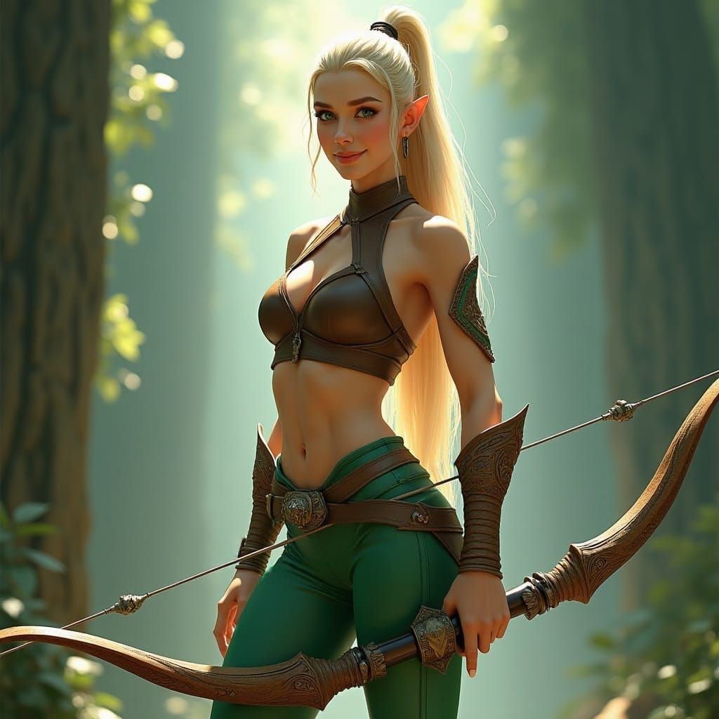 High Elf Archer with Bow in Dreamlike Setting