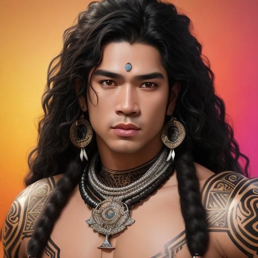 Handsome Samoan Man in Traditional Dress, Detailed Portrait