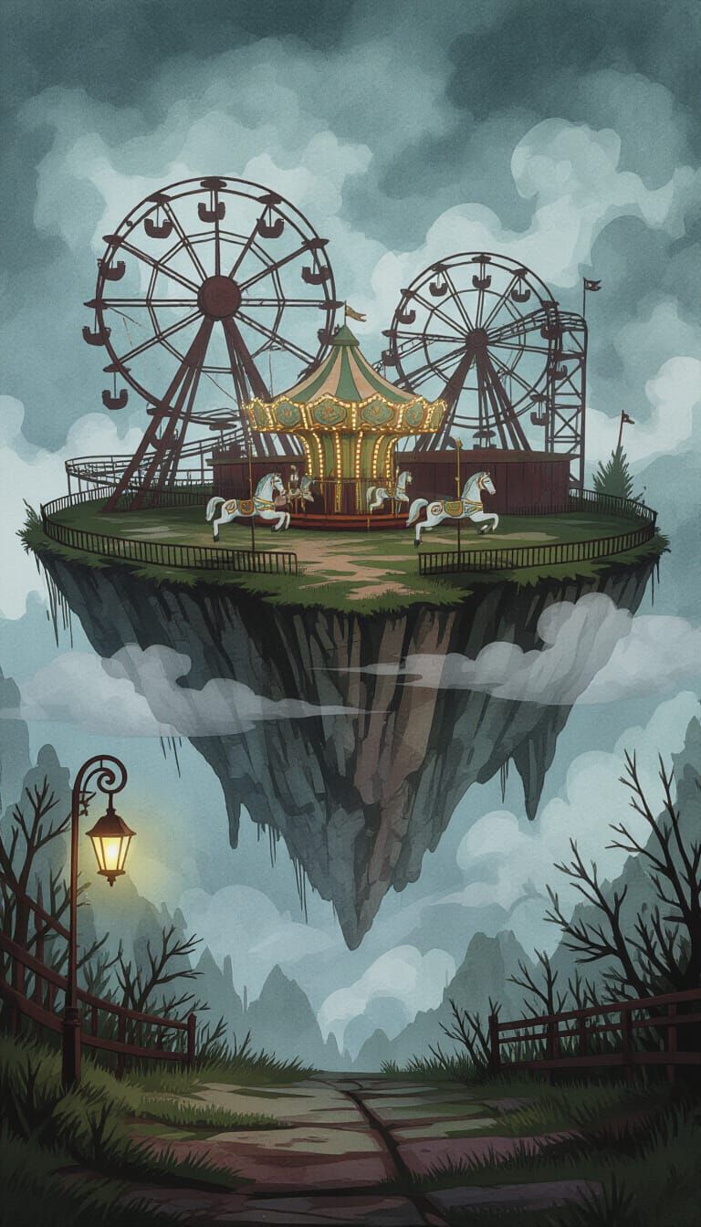Overgrown Amusement Park on Floating Island