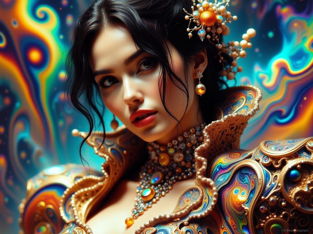 Hyperrealistic Portrait of a Futuristic Goddess in Opulent, ...