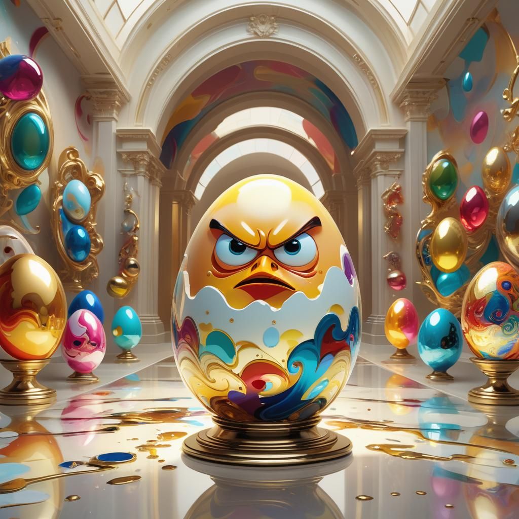 Angry Egg Character at Surrealist Art Museum