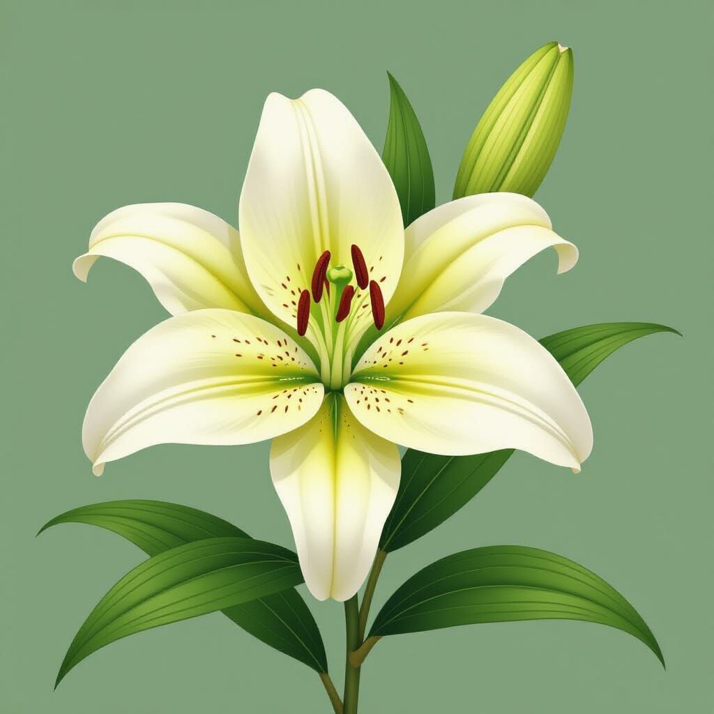Botanical Lily with Yellow Stem Illustration