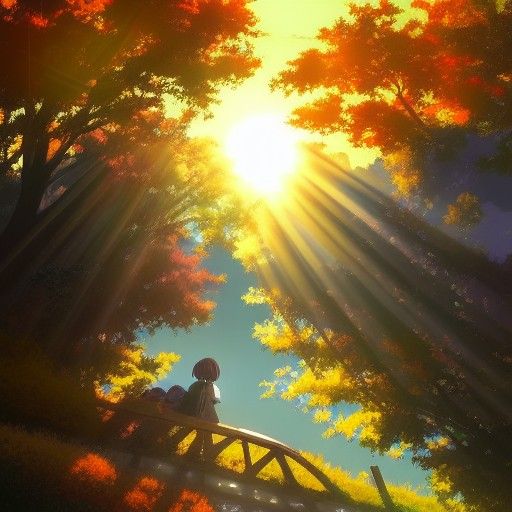 Anime Landscape with Autumn Colors in Golden Hour