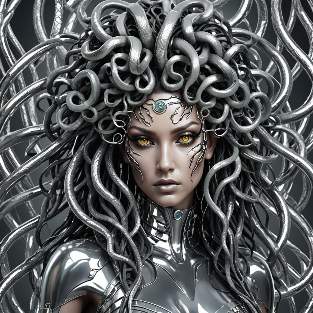 Futuristic Sci-Fi Medusa with Chrome Snakes