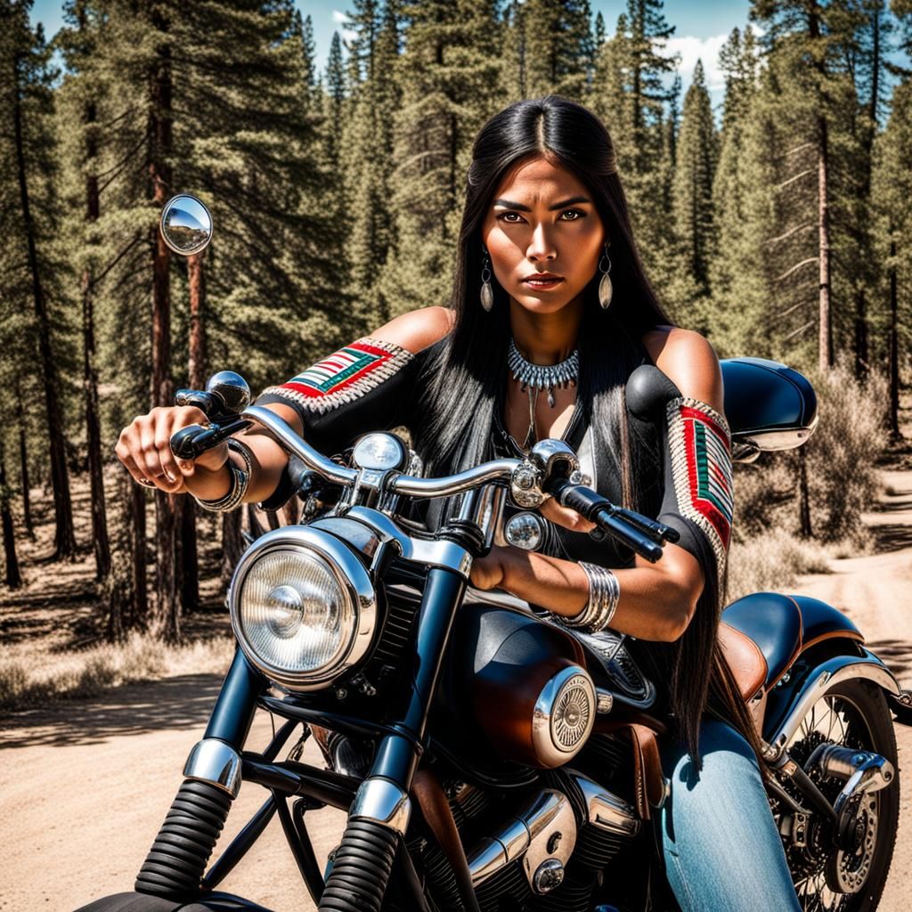 Native Woman on Motorcycle: Freedom and Heritage