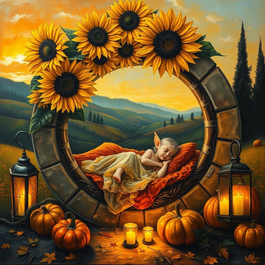 Sunflower Arch Elf Nest: Impasto Painting