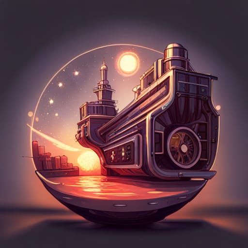 Sparkling Steampunk Engine with Steam and Sparkles