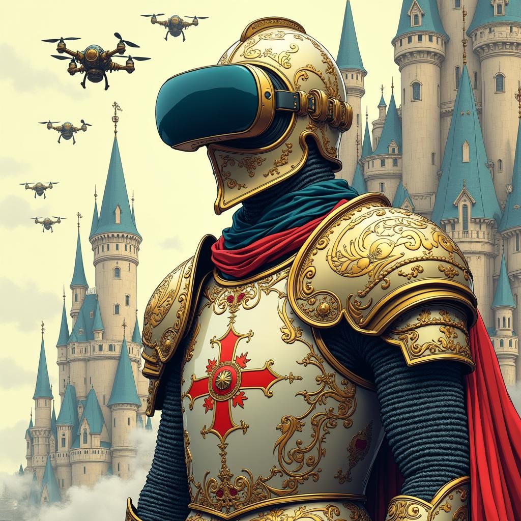 VR Knight in Shining Armor Before Fairytale Castle