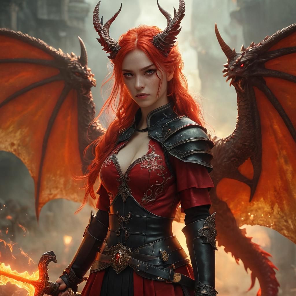 Dragon Woman Warrior in Dark Fantasy Art Style