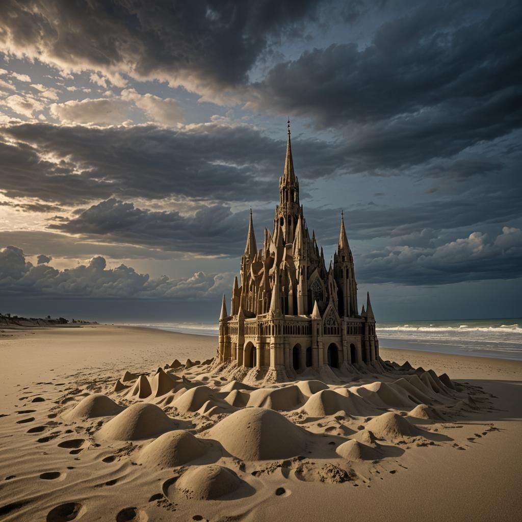 Sandcastle Reims Cathedral in Dark Surrealism Style