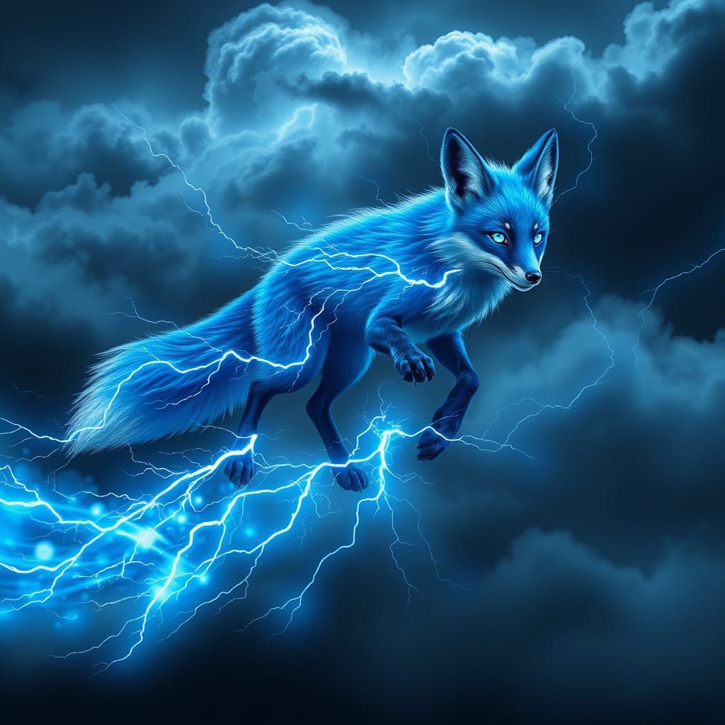 Electric Blue Fox Embodies Tempestuous Energy in Cyberpunk A...