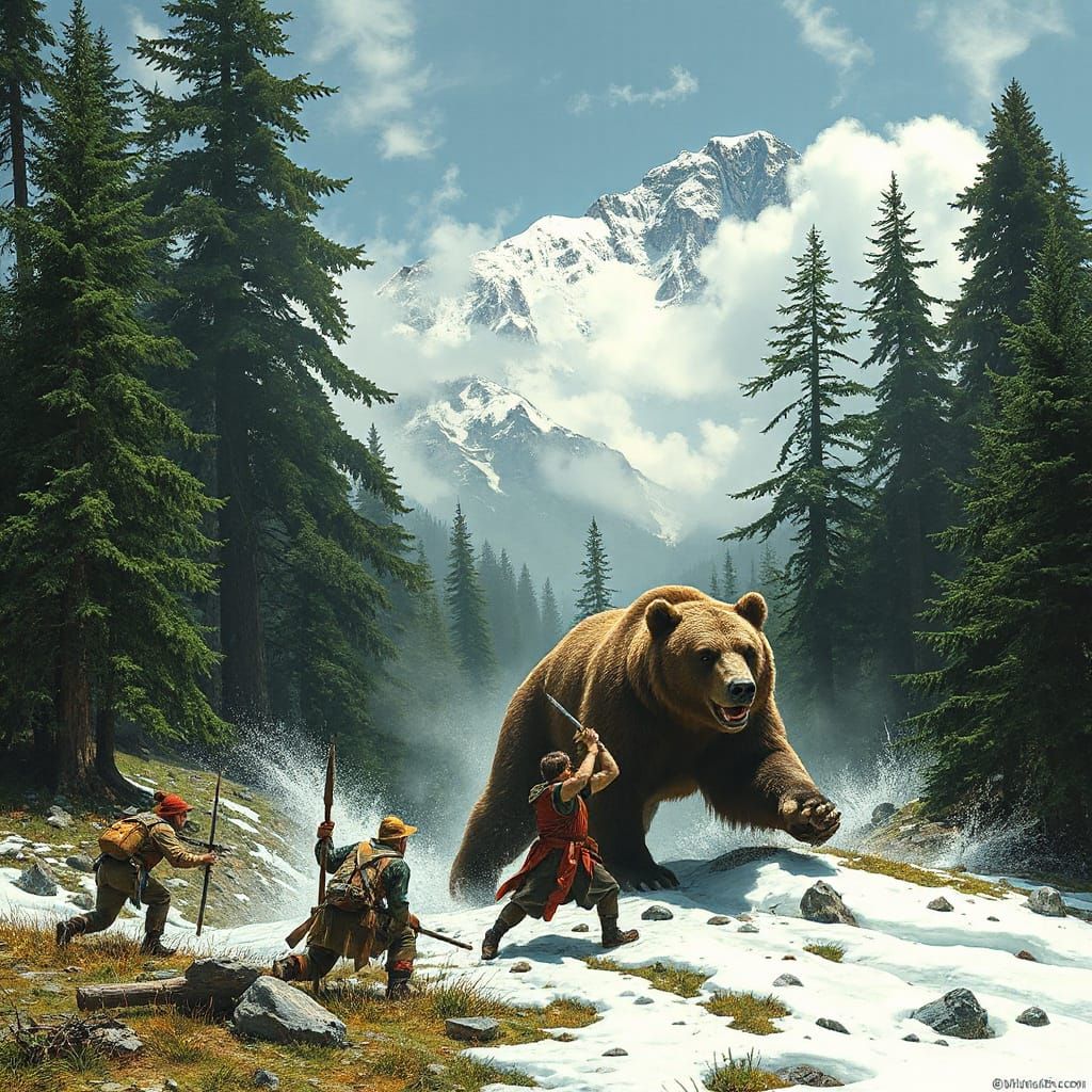 Cowards Chase Giant Bear in Epic Illustration