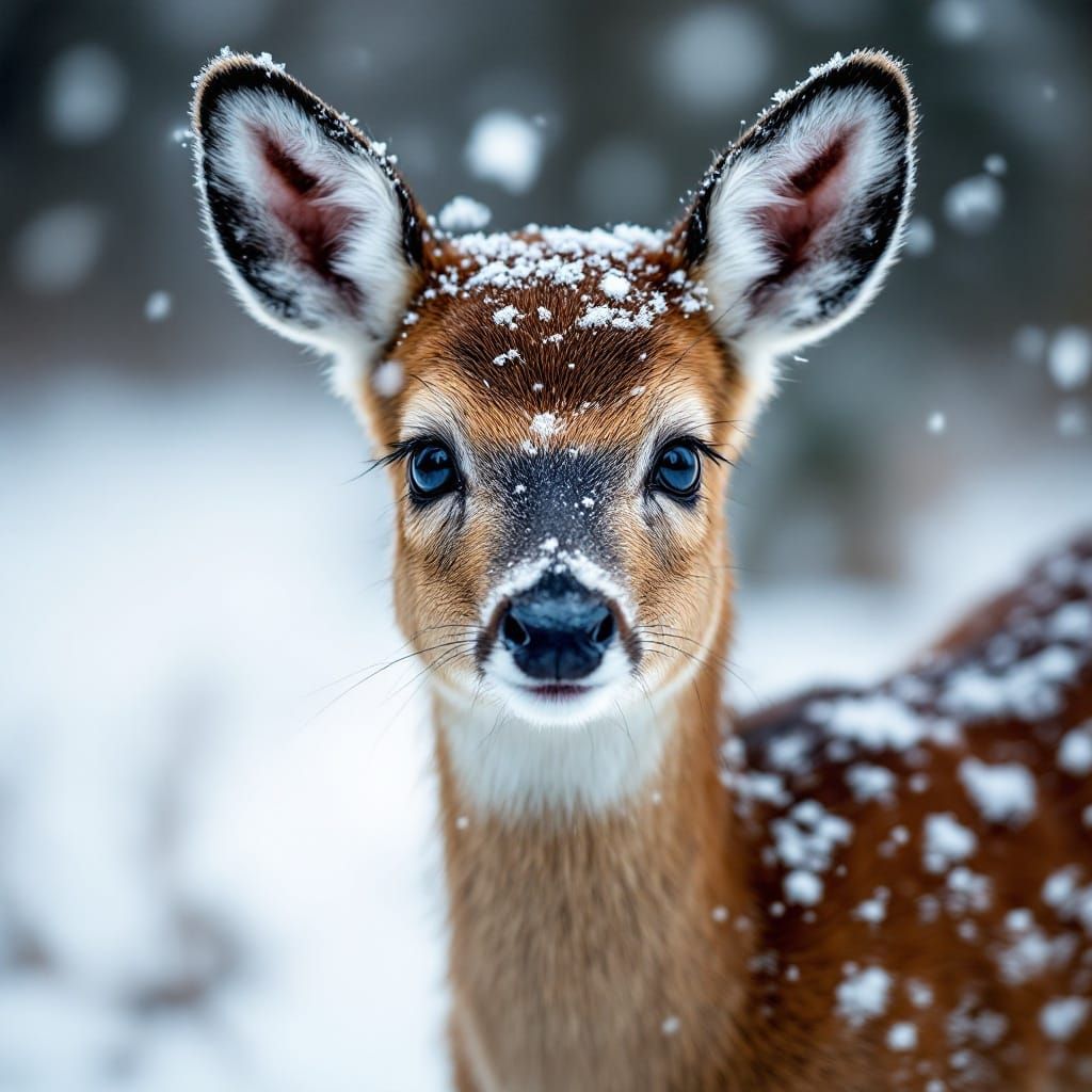 Baby Deer Portrait in Snowy Landscape