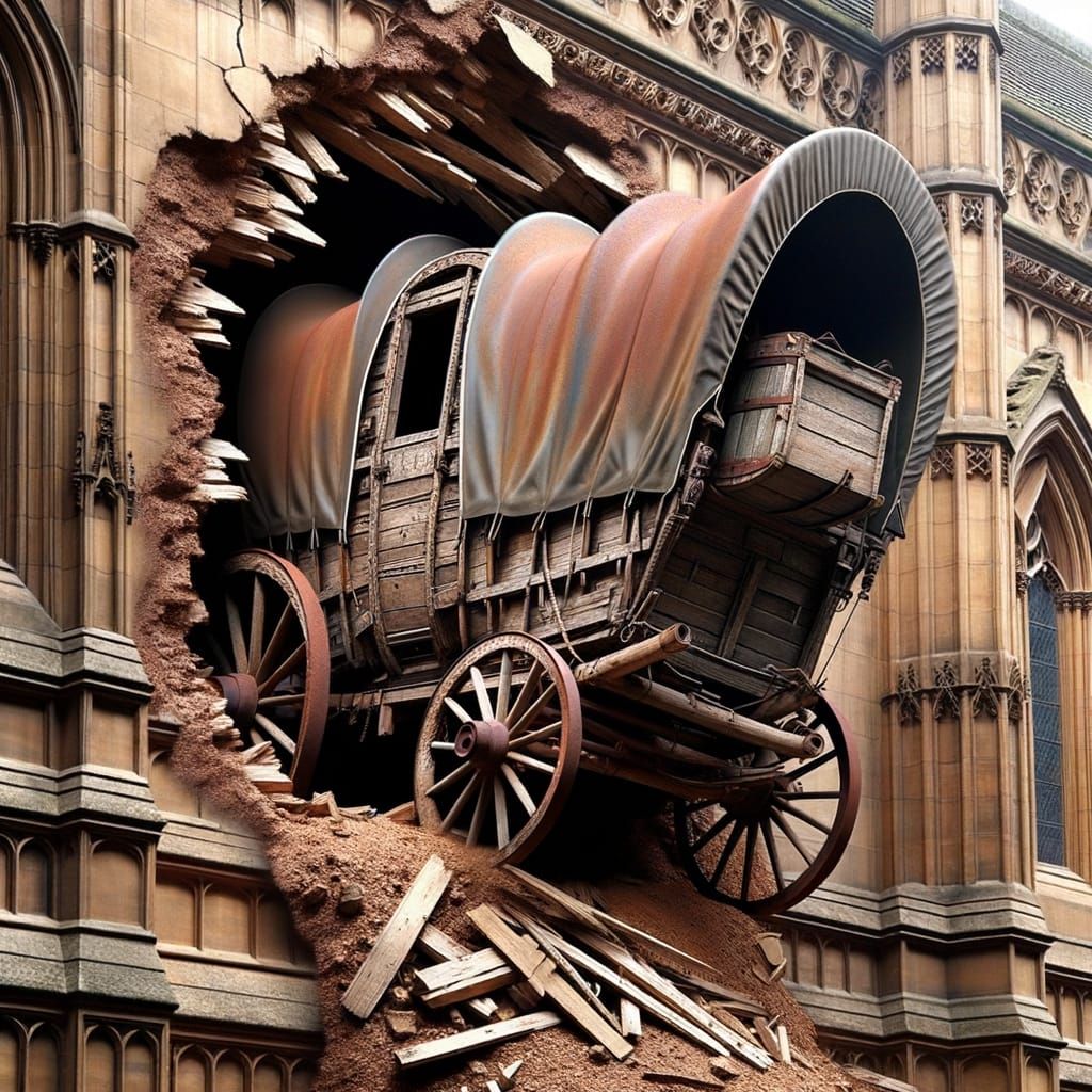 Old West Wagon Crashes Into Parliament Building