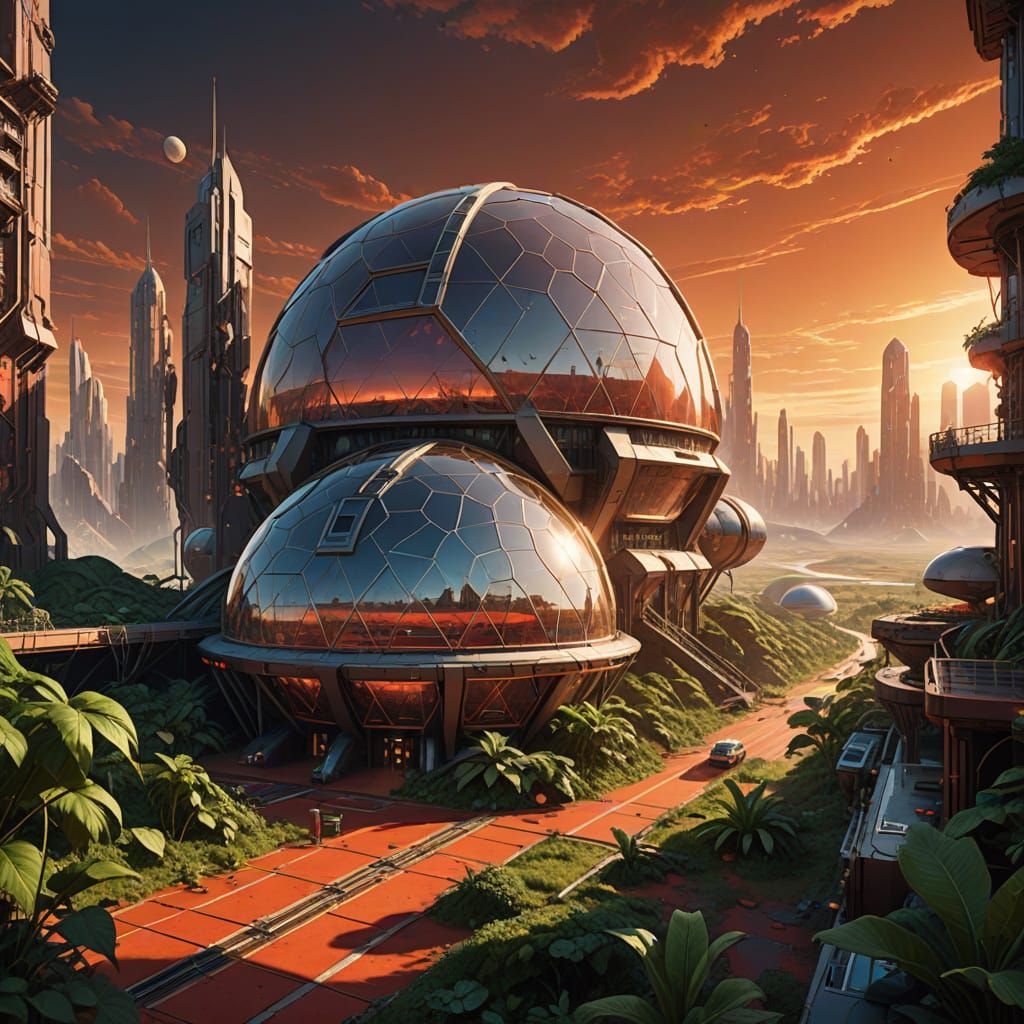 Futuristic Mars Cityscape with Geodesic Domes