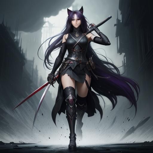 Anime Girl with Katana in Dark Fantasy Style