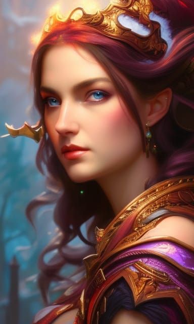 Elf Huntress Portrait in Gouache and Watercolor Style