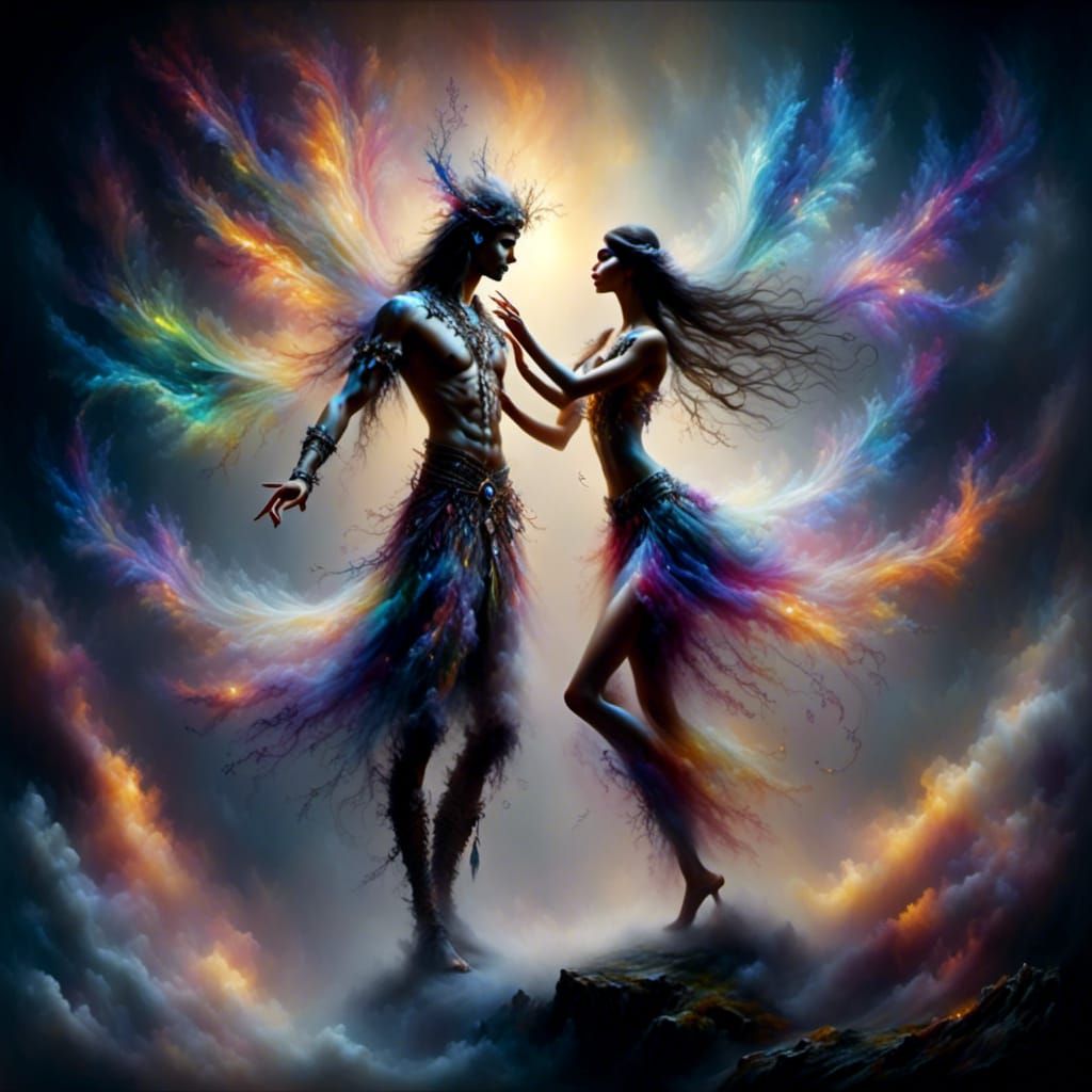 Native American Dancer with Elf in Photorealistic Style