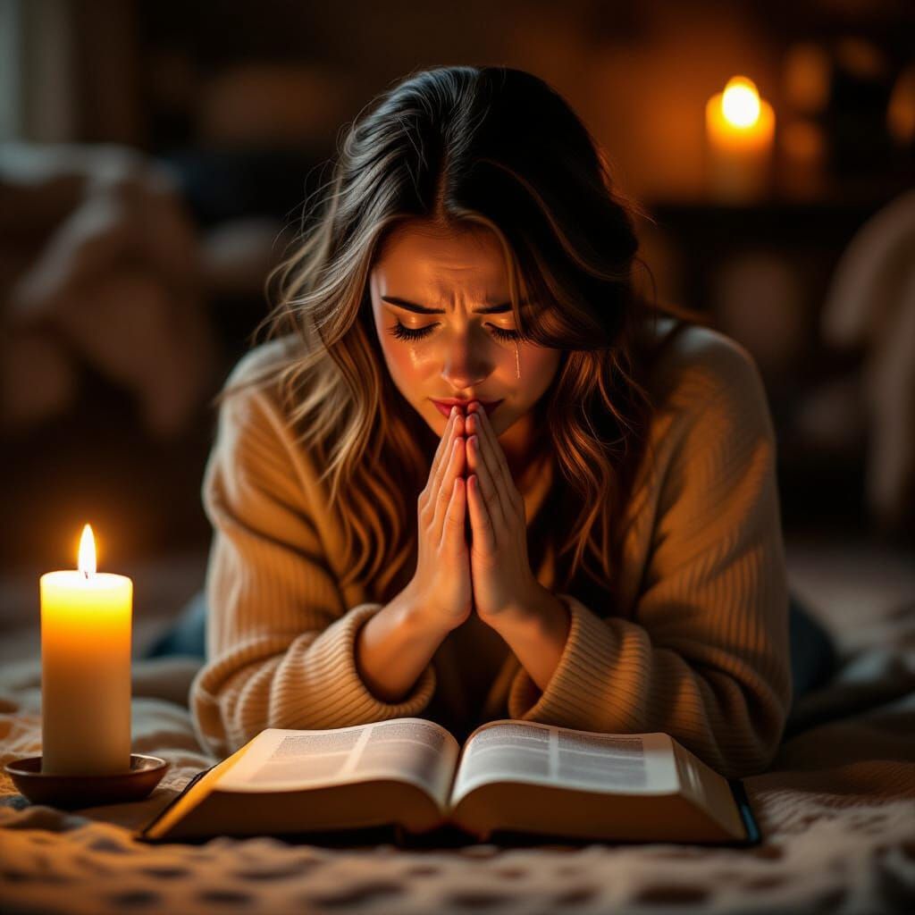 Person in Prayer Illuminated by Candlelight