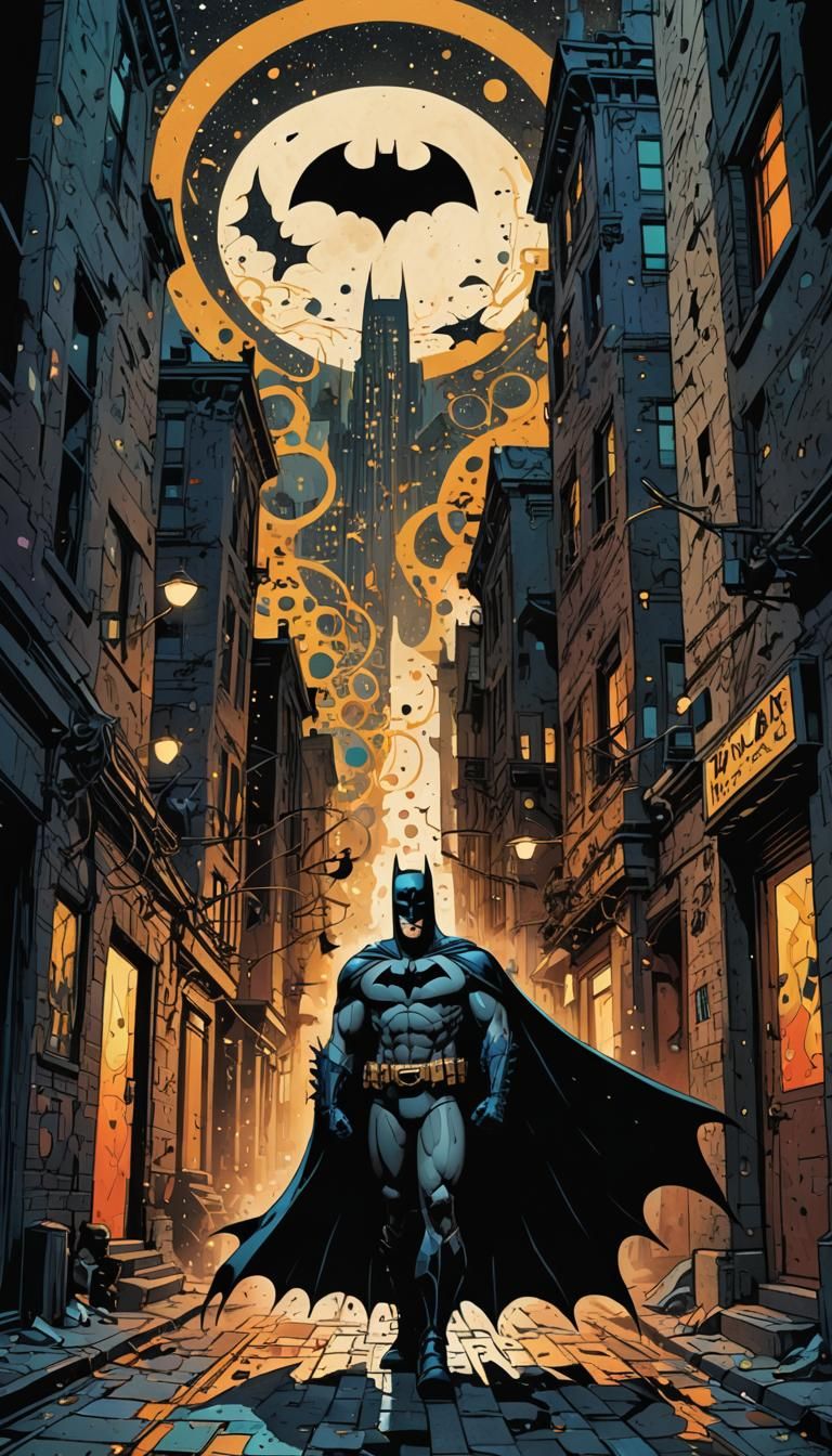 Batman in Gotham: A Surrealist Graphic Novel Scene