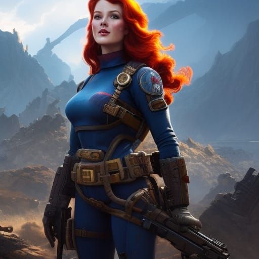 Redhead Girl Smiles in Fallout Landscape