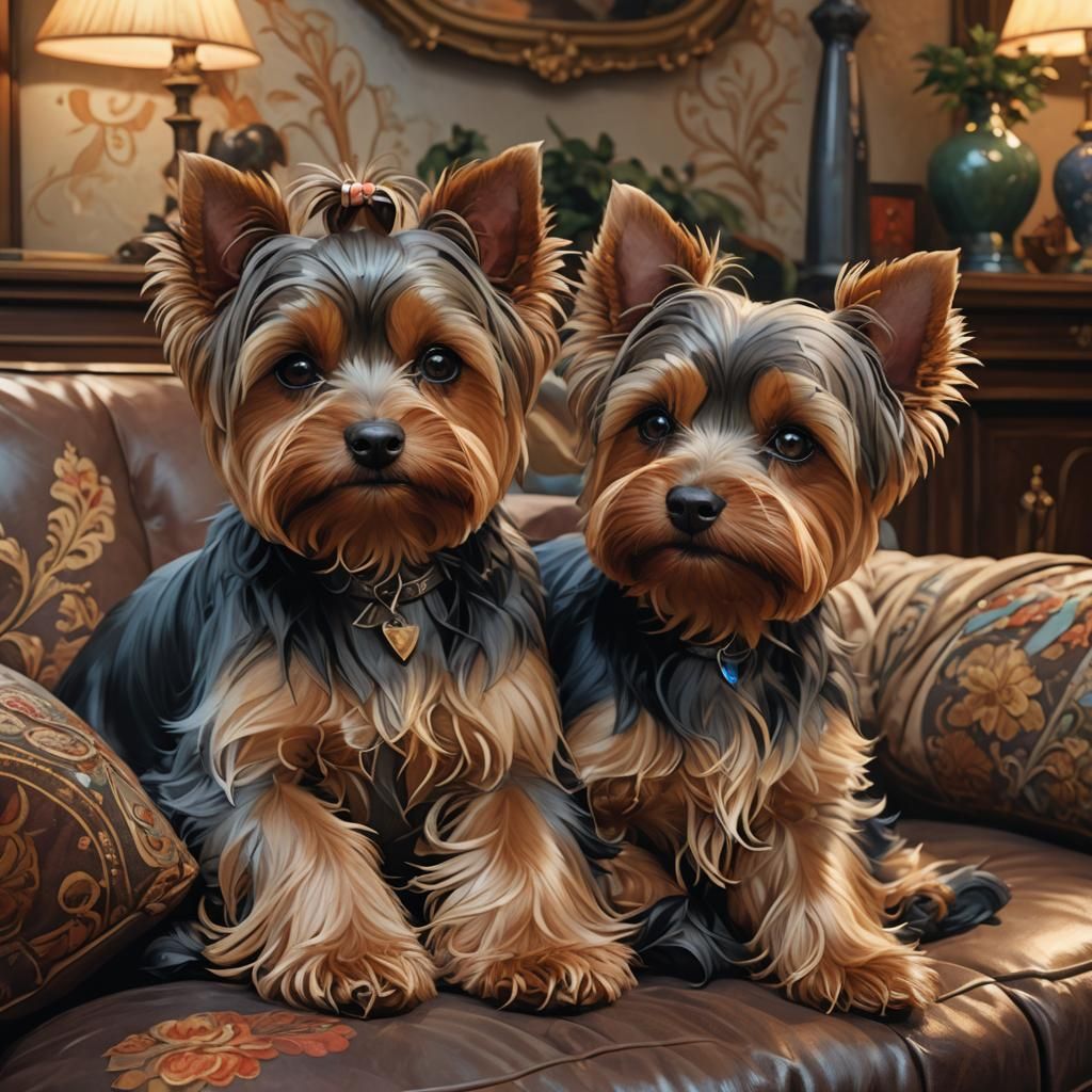 Yorkies Cuddle: Warm Companionship in Digital Art