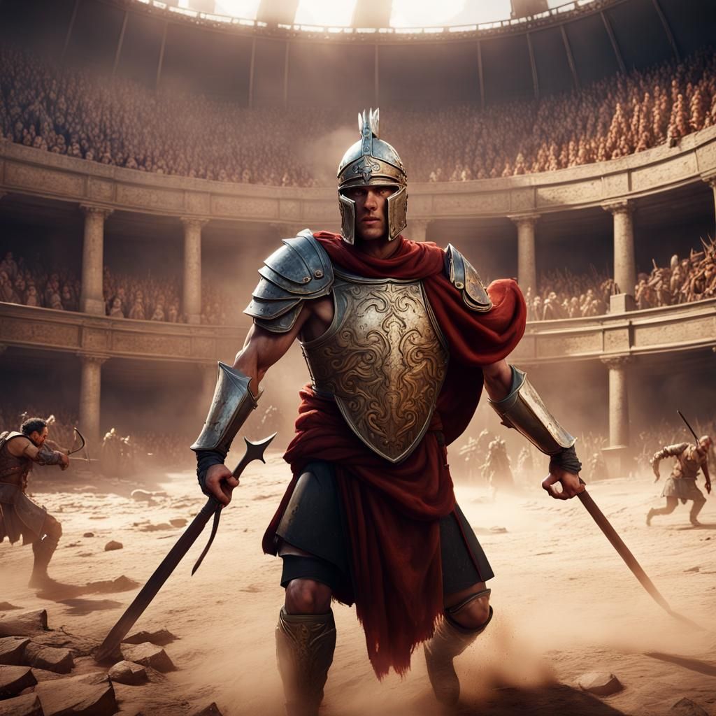 Roman Arena: Man Faces Beasts in Detailed Matte Painting