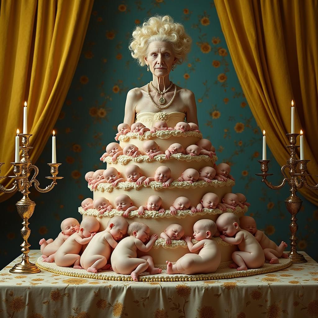 Surreal Birthday: Woman Celebrates with Baby Cake