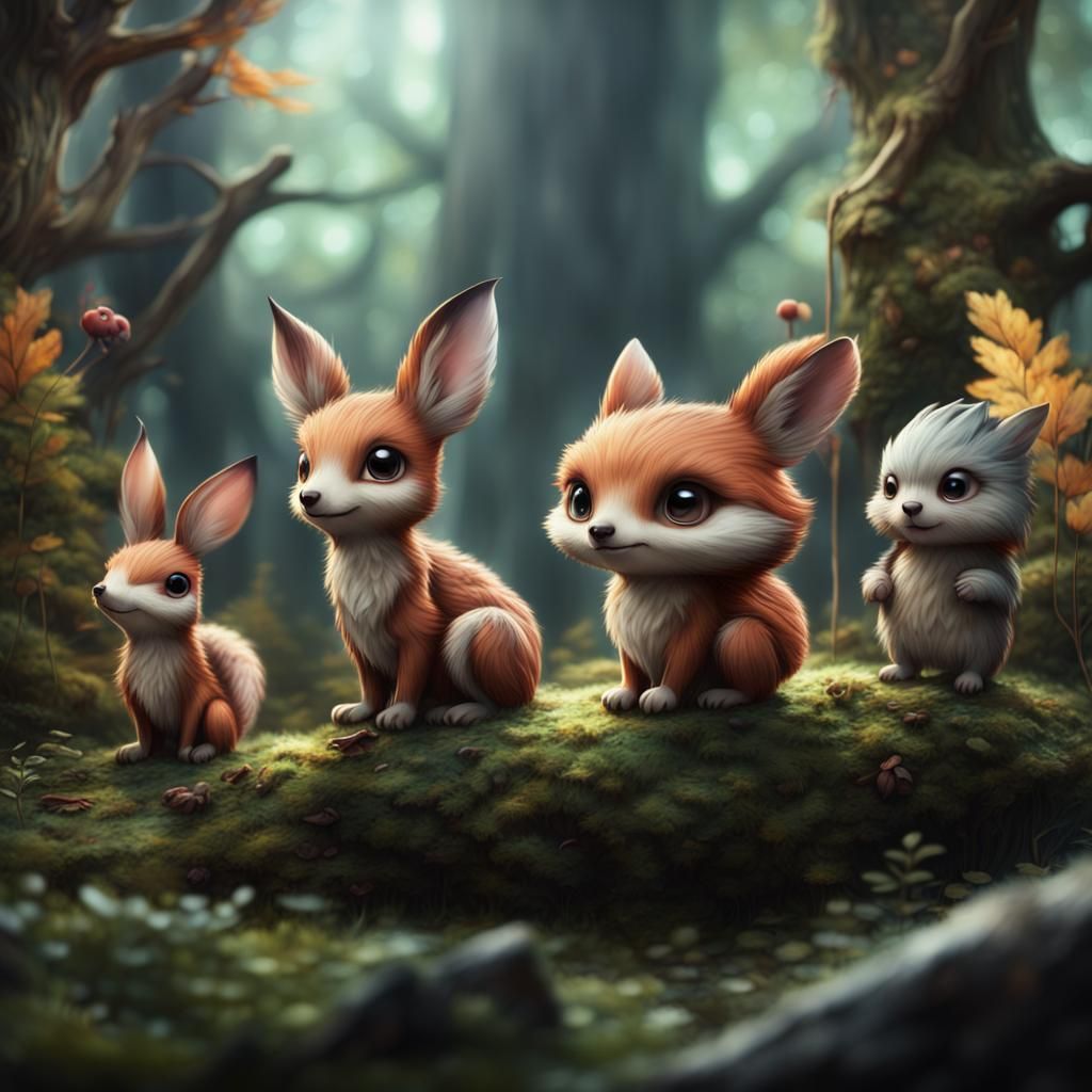 Chibi Woodland Creatures in Digital Matte Painting
