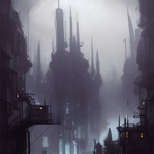 Underwater Dieselpunk City at Night