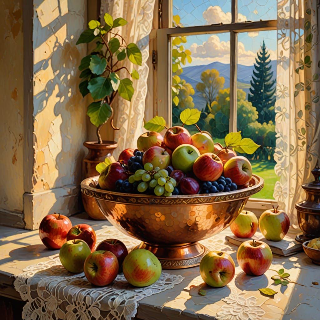 Vibrant Still Life in Impasto Oil Painting Style