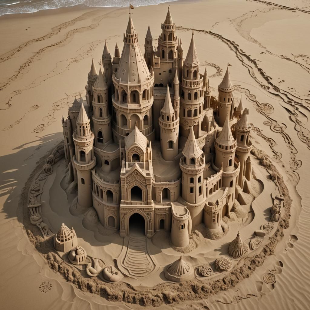 Detailed Victorian Sandcastle on a Beach