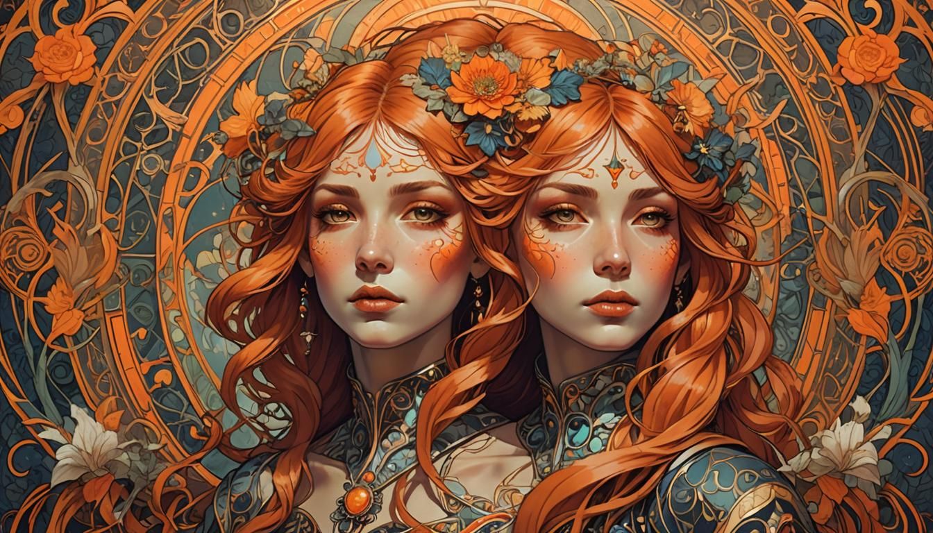 Orange Haired Person in Art Nouveau Portrait