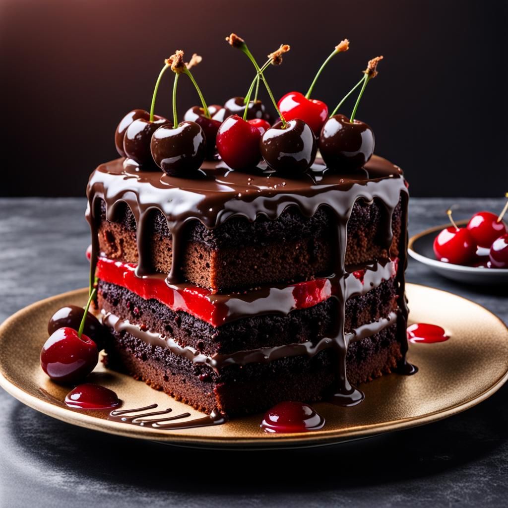 Chocolate Bavarian Cake with Cherries, Vermilion Hues