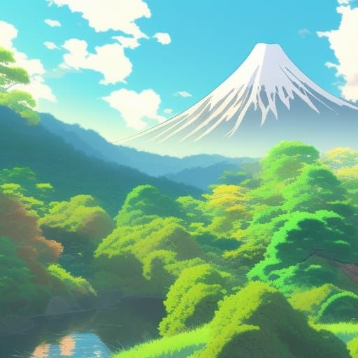 Japanese Mountain Village in Anime Style