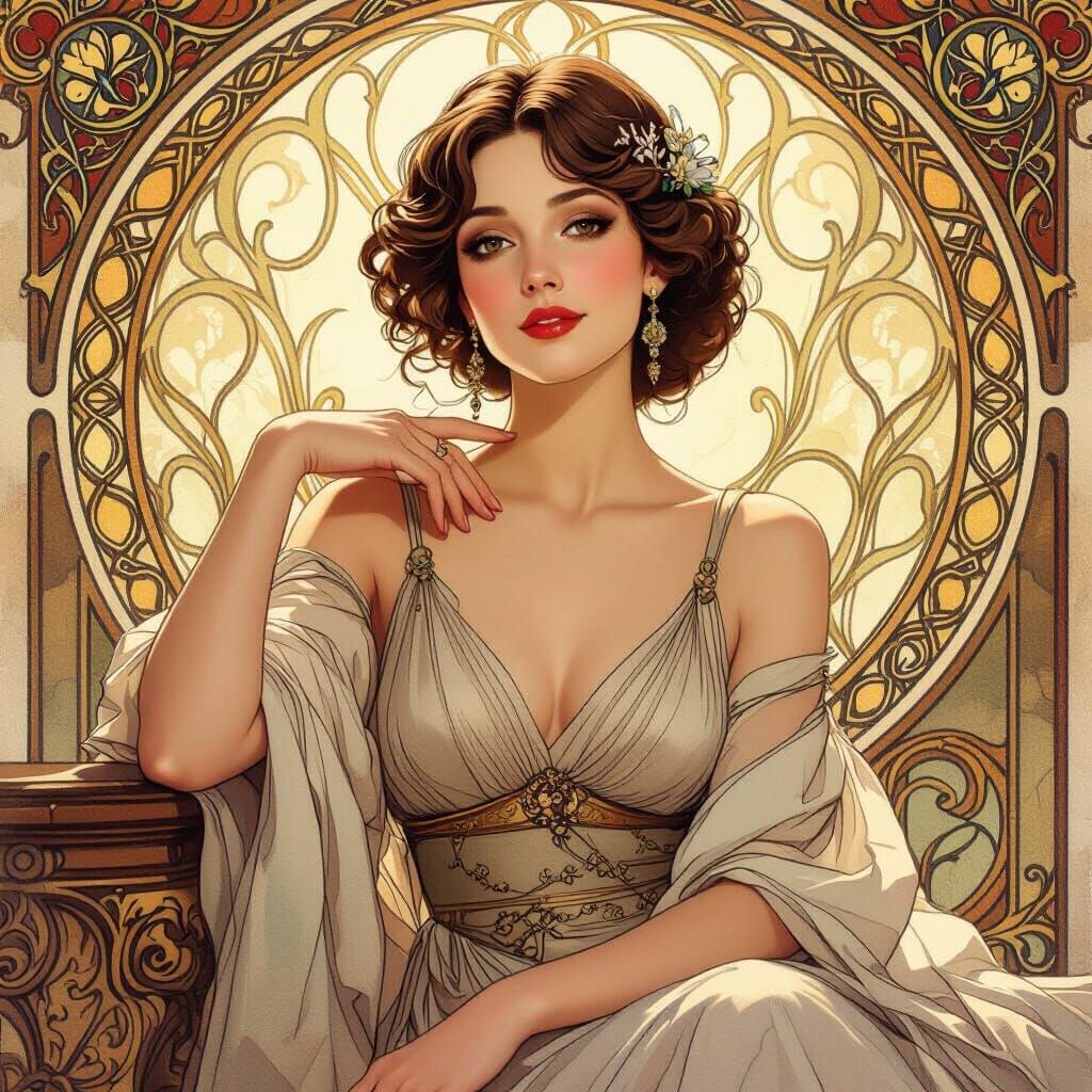Elegant Woman Posing in Art Nouveau Style