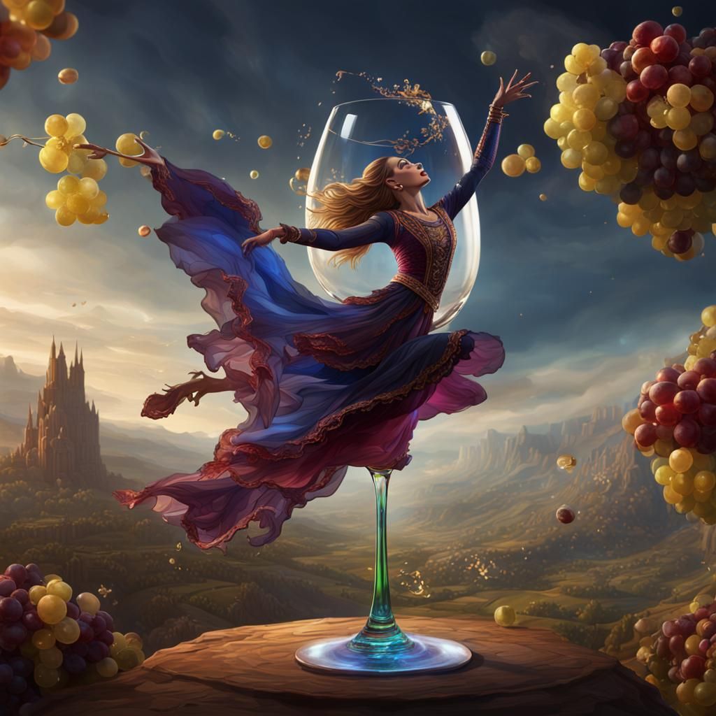 Wine Glass Dancer in Flight Music: Detailed Painting