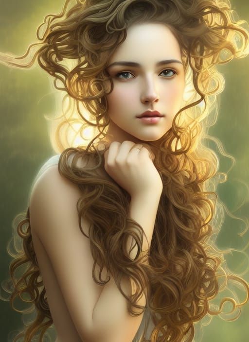 Romantic Portrait of Woman with Curly Hair