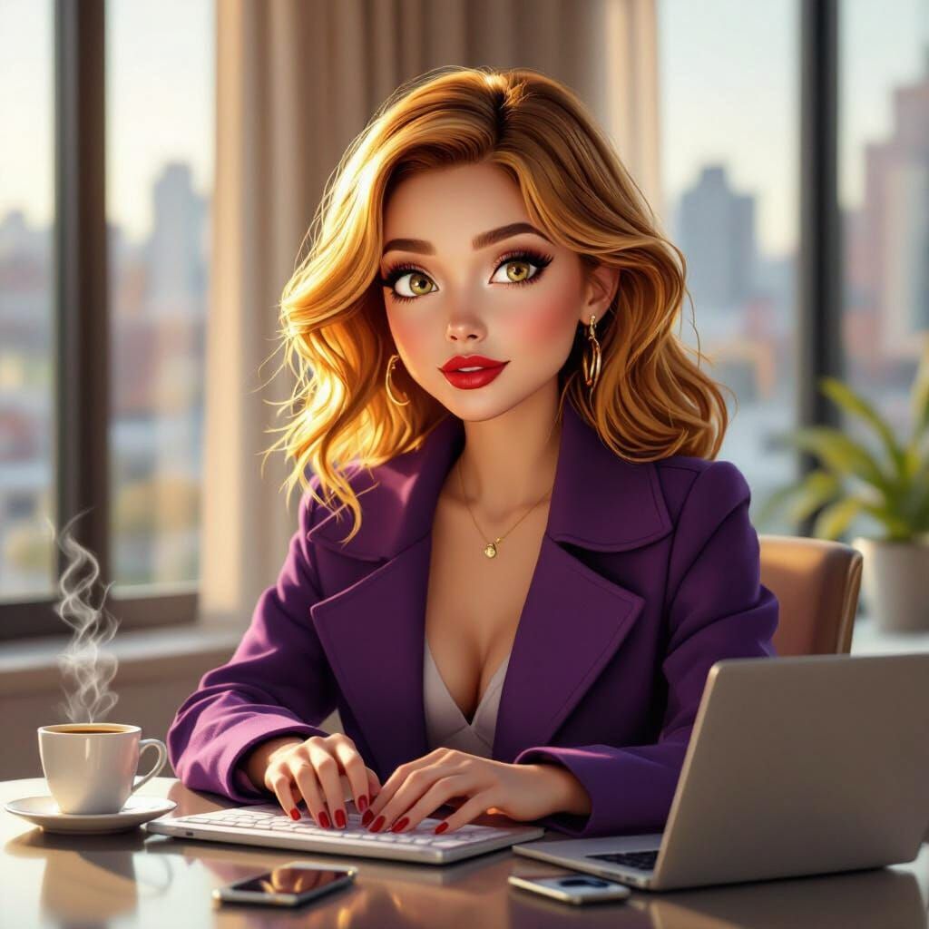 Woman Typing in Sunlit Modern Room